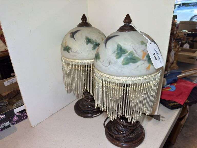 Pair of Decorative Table Lamps with Floral and Hummingbird Design image