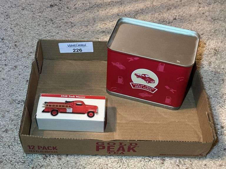 Red Truck Themed Collectibles: Task Master Fire Truck & Pick-Up Truck Desk Clock image