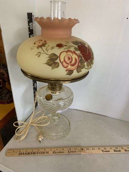 Floral Glass Hurricane Electric Table Lamp image