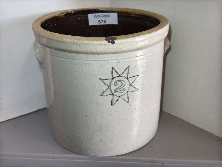 Two-Gallon Stoneware Crock with Star/Sun Design image