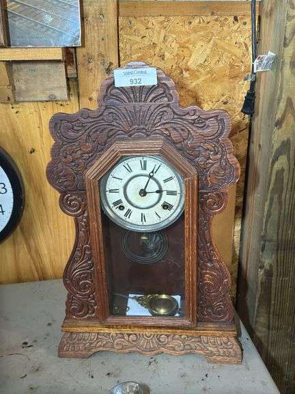Ornate Wood Framed Mantle Clock with Pendulum image