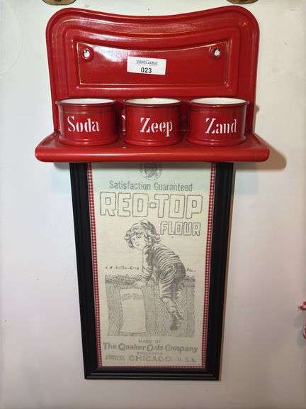 Red Painted Spice Rack with Red-Top Flour Print image