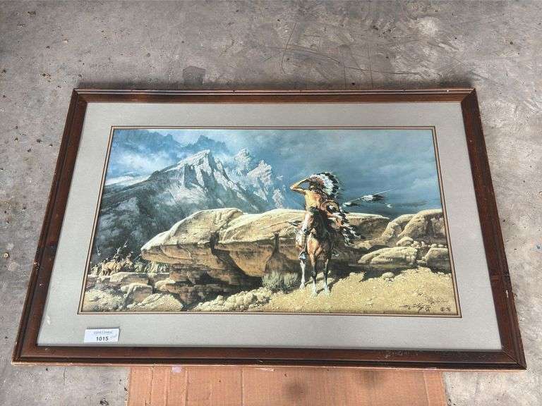 Framed Western Art Print - Native American Scene - Signed and Numbered image