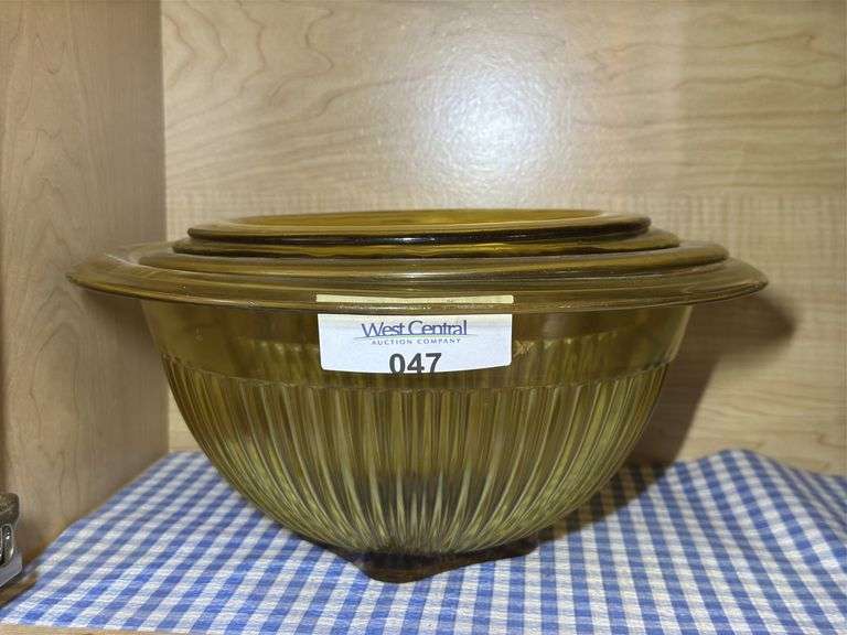 Vintage Yellow Ribbed Glass Bowl Set - Four Piece Nesting Set image