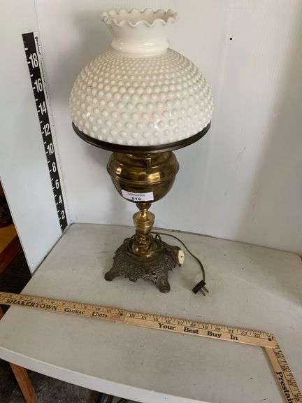 Vintage Style Brass Table Lamp with Hobnail Glass Shade image