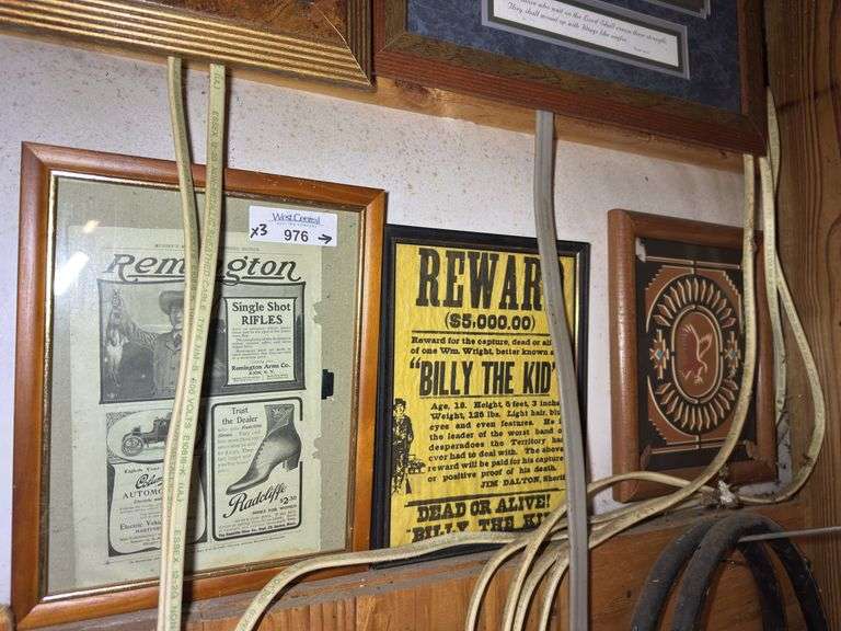 Framed Remington Rifle Advertisement, Billy The Kid Poster and Eagle Art image
