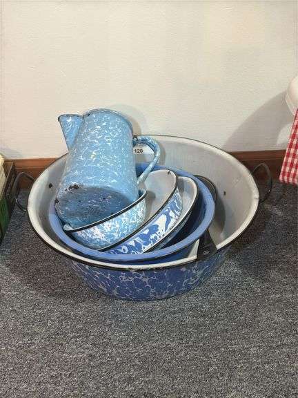 Blue and White Swirl Enamelware image