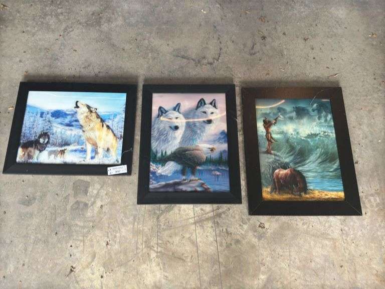 Set of Three Framed Native American & Wildlife Art Prints image
