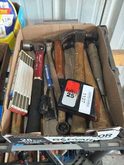 Box Lot Assorted Tools: Hammers, Screwdrivers, Tape Measure, and More image