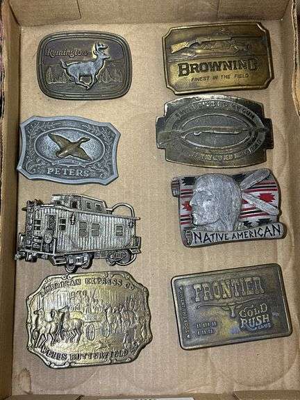 Lot of 8 Collectible Belt Buckles: Remington, Browning, Native American image