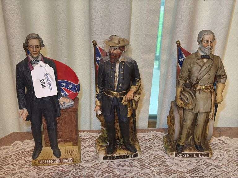 Americana Porcelain Civil War Decanters - Jefferson Davis, Jeb Stuart, and Robert E. Lee image