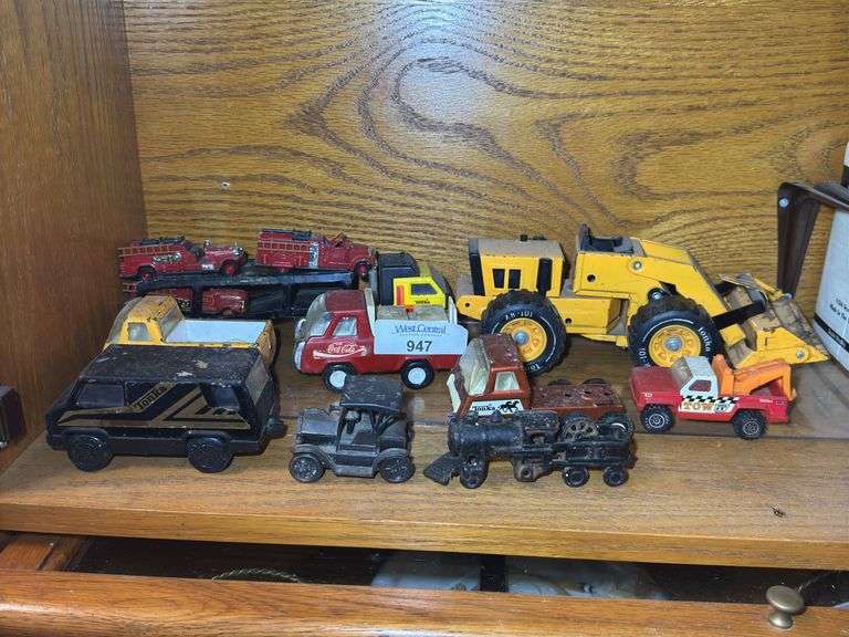 Assorted Toy Vehicles: Tonka Trucks, Firetrucks, and Metal Toys image