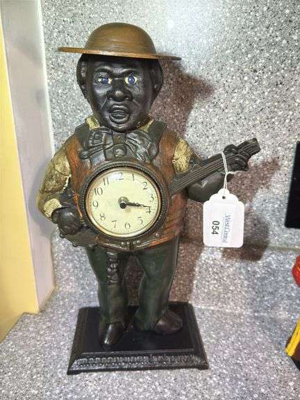 Figural Cast Iron Banjo Player Clock - Taiwan image