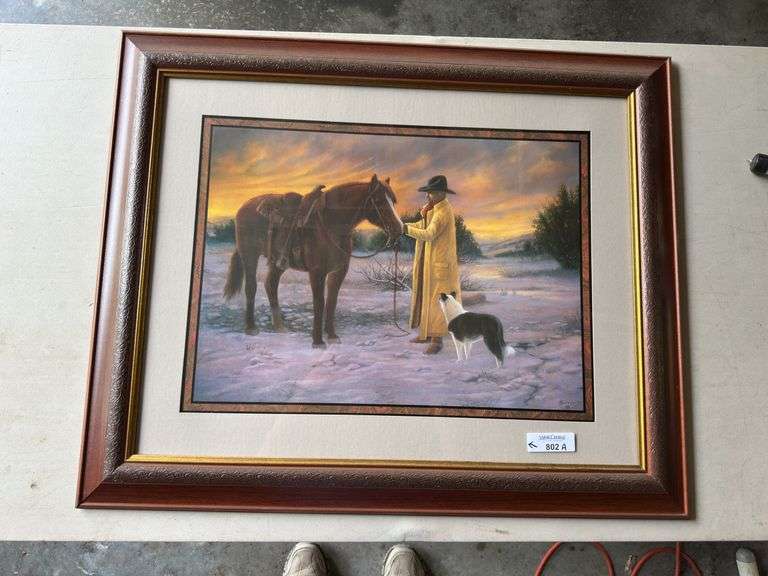 Framed Print of Cowboy, Horse and Dog by Scroggins image