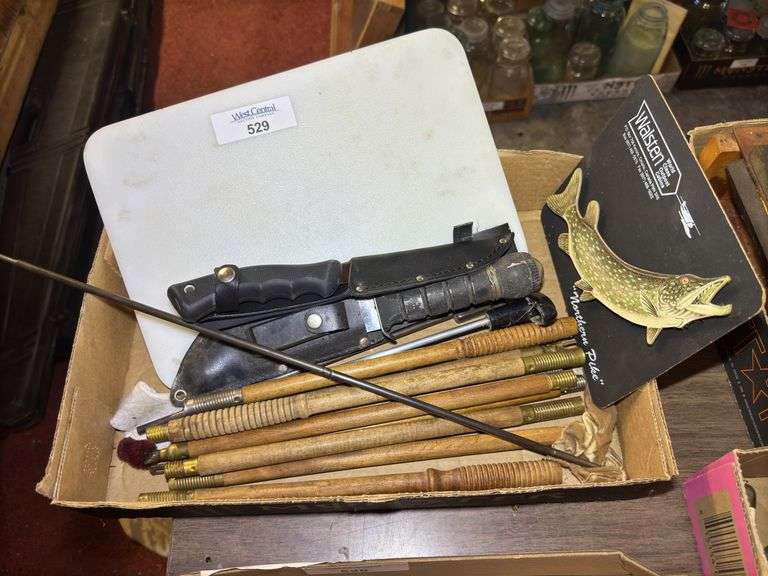 Box Lot: Rada Cutlery Knife, Cleaning Rods, Walsten Northern Pike Advertising, and More image