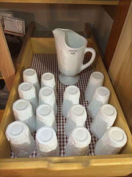 White Milk Glass Pitcher and Tumbler Set image