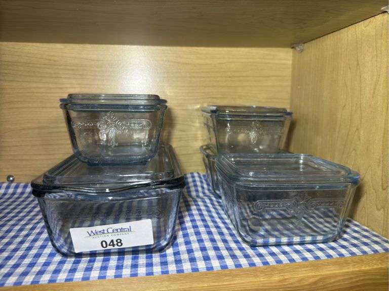Fire King Blue Glass Stacking Refrigerator Dishes - Set of 5 image