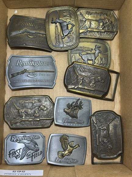 Collection of Remington Belt Buckles - Deer, Dog, and More image