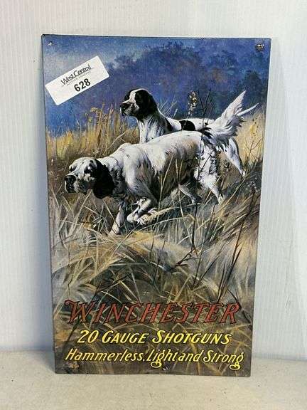 Winchester 20 Gauge Shotguns Metal Advertising Sign with Hunting Dogs image