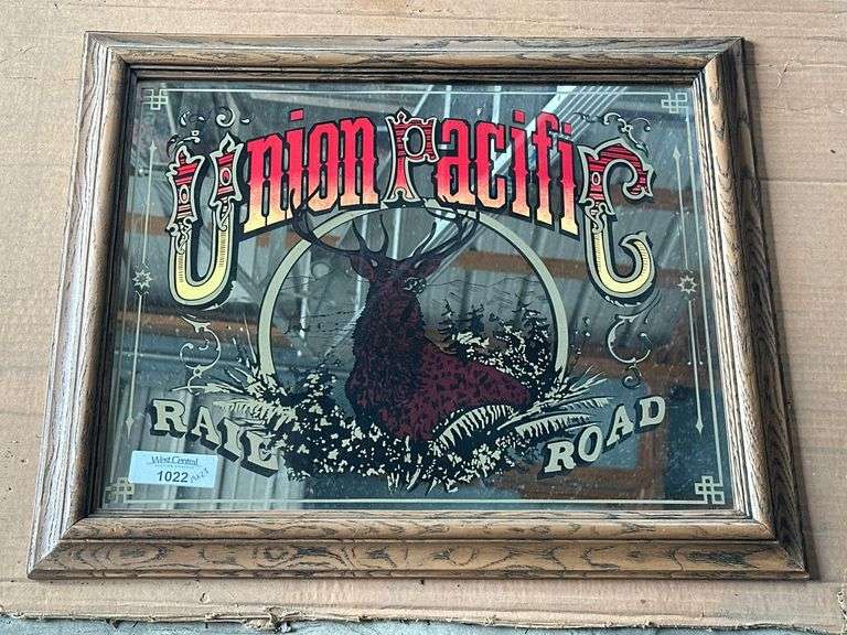 Union Pacific Railroad Framed Mirror with Deer Image image