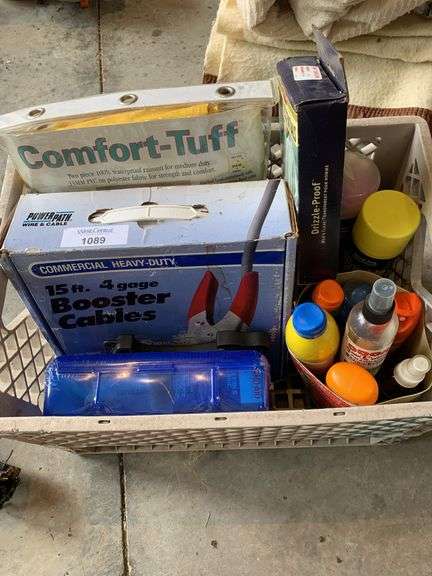 Assorted Items: Rain Suits, Booster Cables, First Aid Kit & Cleaning Supplies image