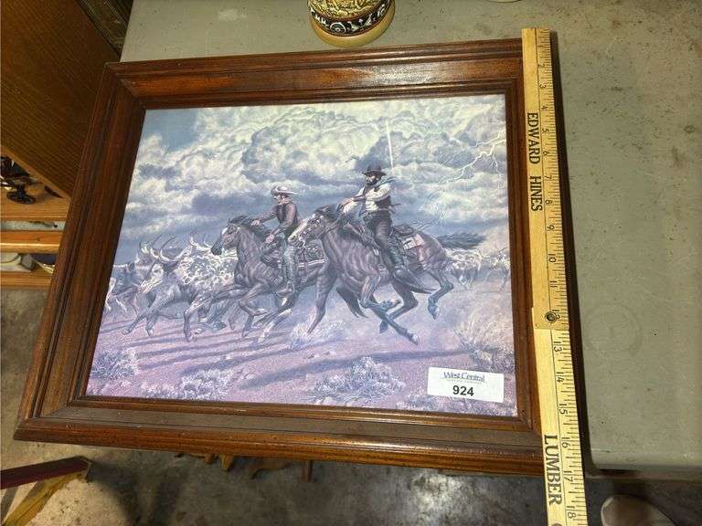Framed Cowboy and Cattle Painting image