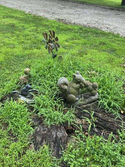 Assorted Lawn and Garden Decorations: Cement Statues & Windmill image