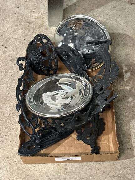 Ornate Cast Metal Wall Mounted Oil Lamp Holders and reflectors image