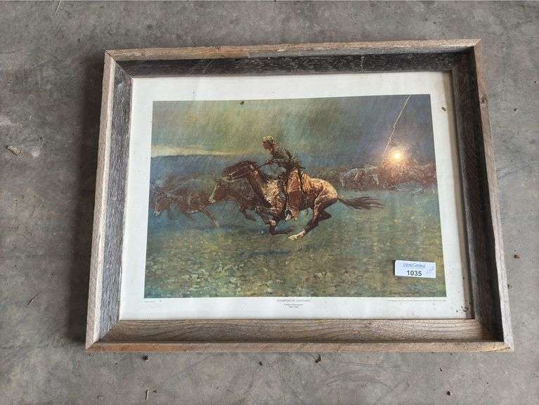 Frederic Remington "Stampeded by Lightning" Framed Print image