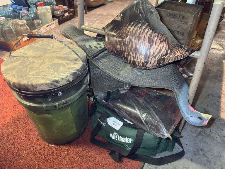 Hunting Lot: Turkey Decoys, Bucket Seat, and Mr. Heater Bag image