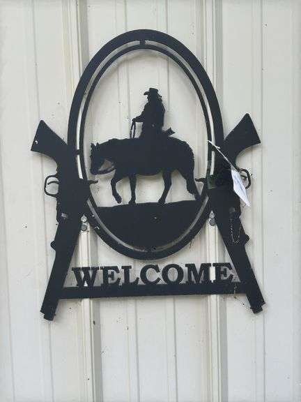 Metal Cowboy and Gun Welcome Sign image