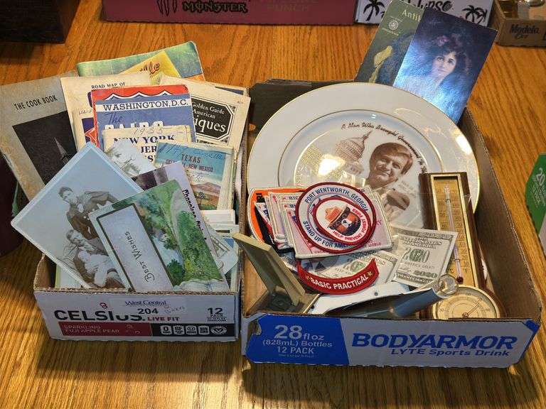 Collectible Assortment: Cookbooks, Postcards, Jerry Litton Plate, Patches, Thermometers & More image