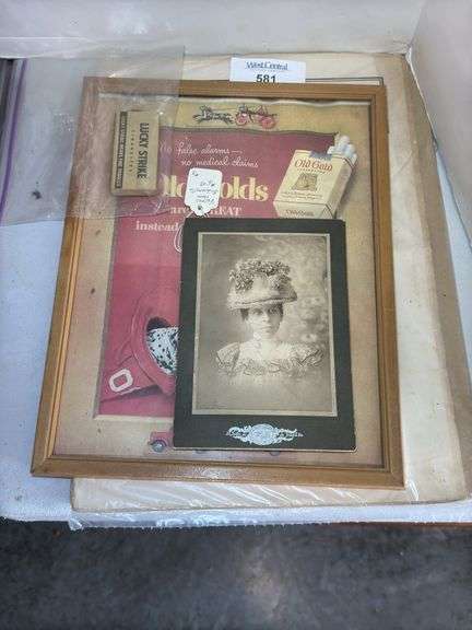 Framed Old Gold Cigarettes Advertisement with Lucky Strike Pack, and More image