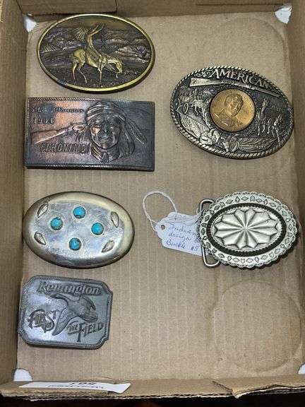Belt Buckle Collection with Native American, Remington, and Commemorative Designs image