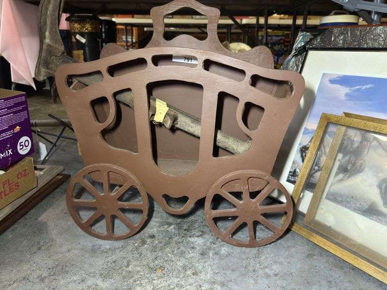 Decorative Brown Wooden Stagecoach Magazine Rack image