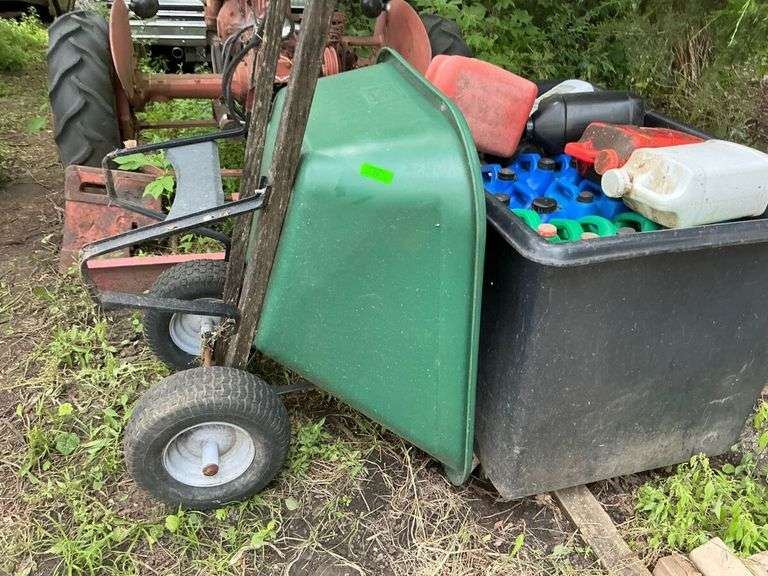 Large Lot of Empty Plastic Containers, Wheelbarrow and Tub