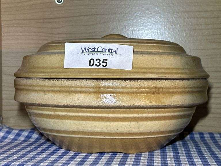 Striped Yellow Ware Stoneware Bowl with Lid image