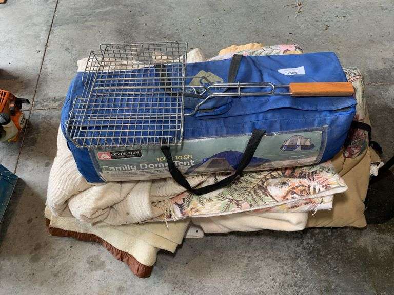 Camping and Outdoor Equipment Lot: Tent, Grill, Hoop, and More image