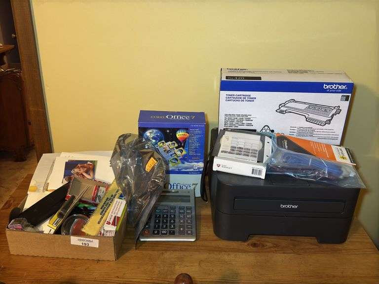 Office Supplies and Equipment Lot: Brother Printer, Software, Calculator, and More image