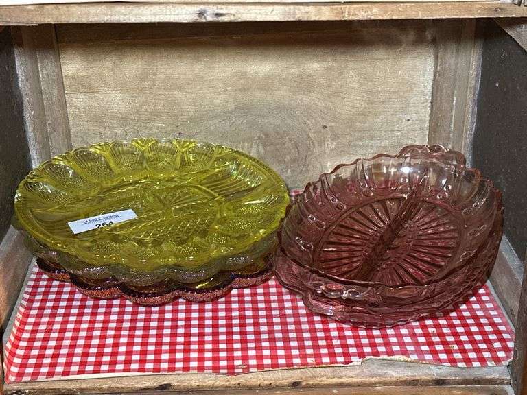 Assorted Pressed Glass Relish Bowls and Egg Plate Dishes image