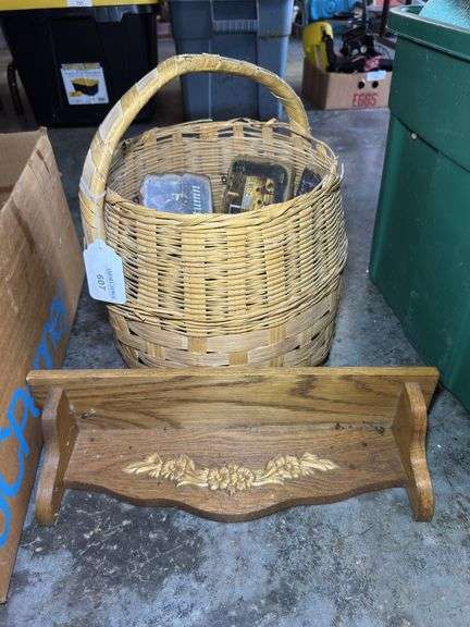 Wicker Basket with Seasonal signs and Shelf image