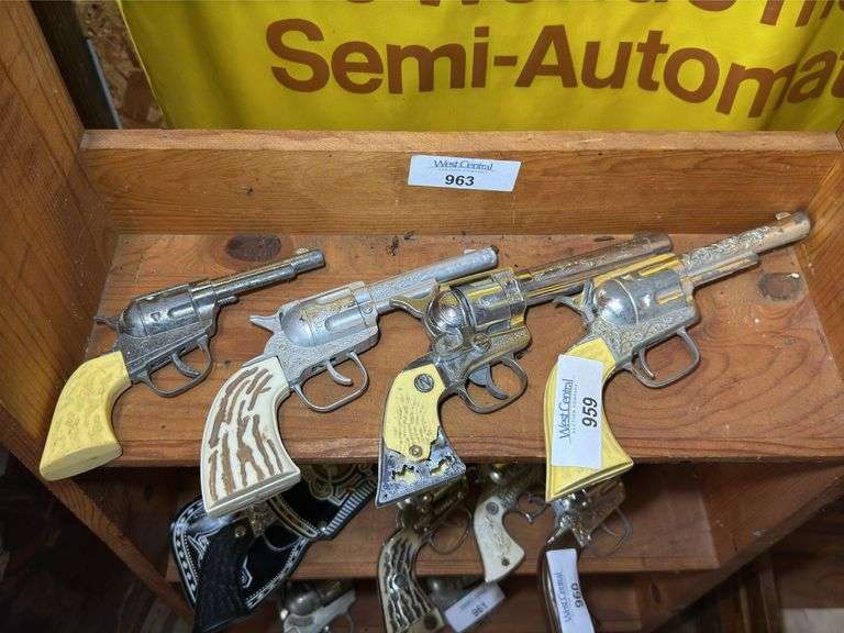 Lot of Toy Cap Guns Including Nichols Stallion 38, Pony Boy, and Top-Gun Jr. image