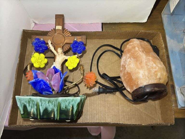 Cross with Floral Decoration and Salt Lamp image