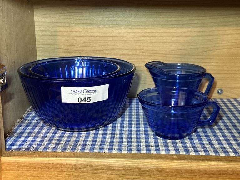 Cobalt Blue Glass Bowls and Pitcher Set image