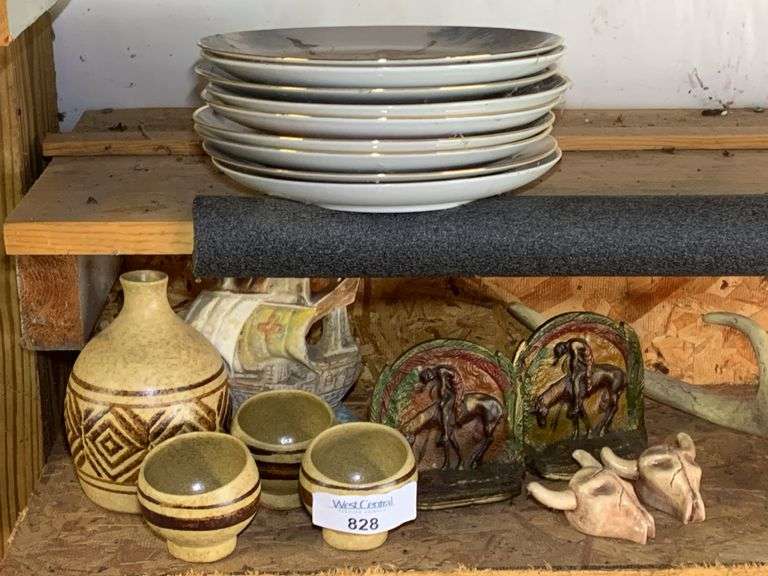 Collectible Plates, Bookends, Vase, and Assorted Decor image