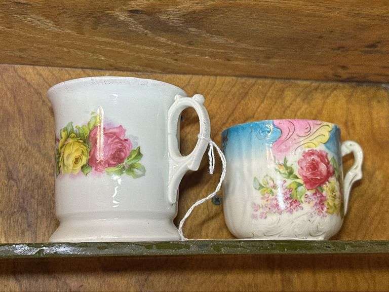 Pair of Floral Decorated Shaving Mugs - Made in Bavaria image