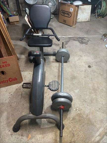 Level 1 Fitness Magnetic Resistance Exercise Bike and weight bar w/weights image
