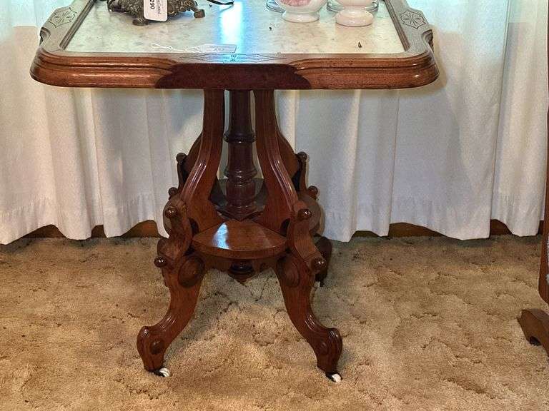 Marble Top Accent Table with Intricate Carved Legs image