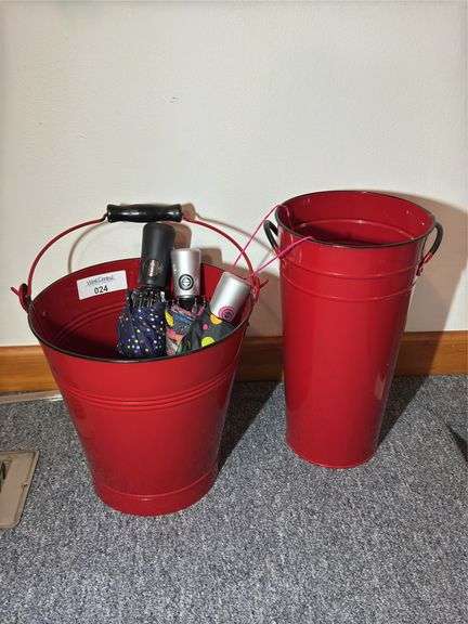 Red Metal Buckets and Umbrellas image