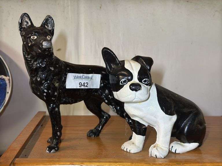 Cast Iron German Shepherd and Boston Terrier Dog Statues image